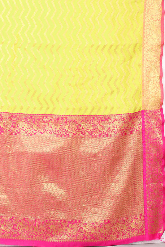 Yellow Silk Blend Woven Zari Design Striped Saree with Unstitched Blouse - Hiral Fashion | Swadesiicart