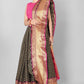 Black Silk Blend Woven Zari Design Striped Saree with Unstitched Blouse - Hiral Fashion | Swadesiicart