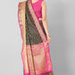 Black Silk Blend Woven Zari Design Striped Saree with Unstitched Blouse - Hiral Fashion | Swadesiicart