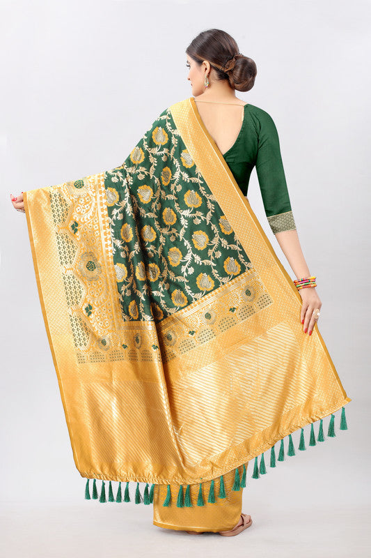 Mustard Pure Silk Embellished Floral Saree with Unstitched Blouse - Hiral Fashion | Swadesiicart