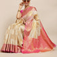 Beige Jute Silk Woven Zari Design Geomatric Saree with Unstitched Blouse - Hiral Fashion | Swadesiicart