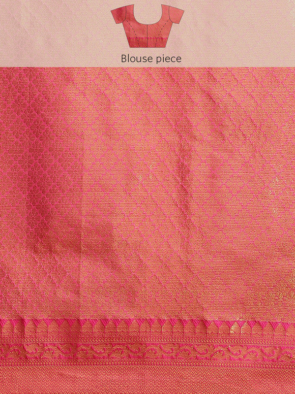Beige Jute Silk Woven Zari Design Geomatric Saree with Unstitched Blouse - Hiral Fashion | Swadesiicart