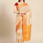 Beige Jute Silk Embellished Geomatric Saree with Unstitched Blouse - Hiral Fashion | Swadesiicart