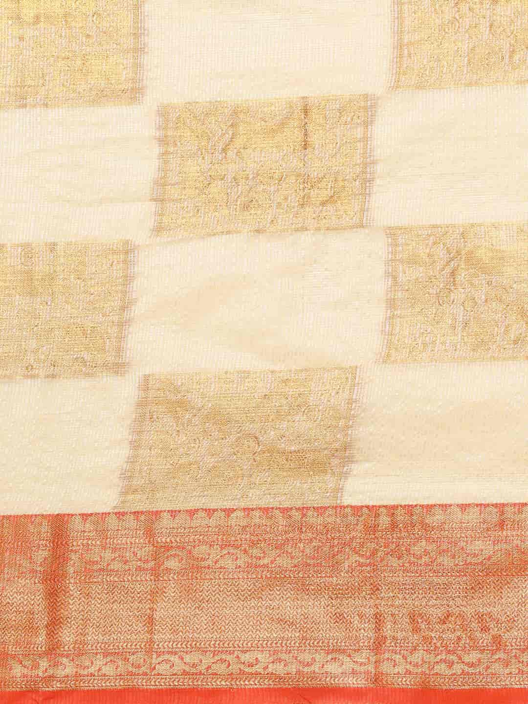 Beige Jute Silk Embellished Geomatric Saree with Unstitched Blouse - Hiral Fashion | Swadesiicart