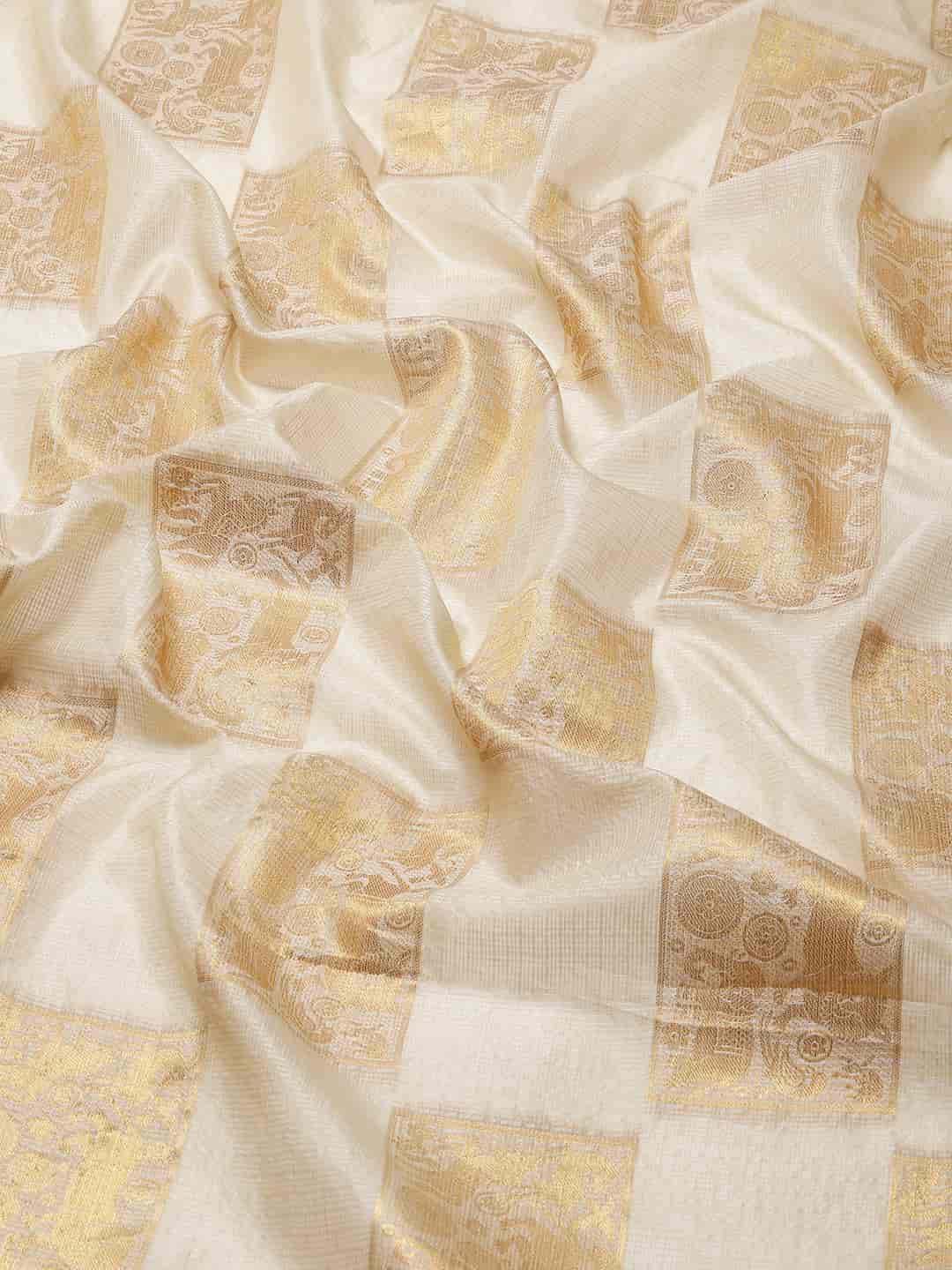 Beige Jute Silk Embellished Geomatric Saree with Unstitched Blouse - Hiral Fashion | Swadesiicart