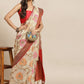 Beige Tusser Silk Woven Zari Design Floral Saree with Unstitched Blouse - Hiral Fashion | Swadesiicart