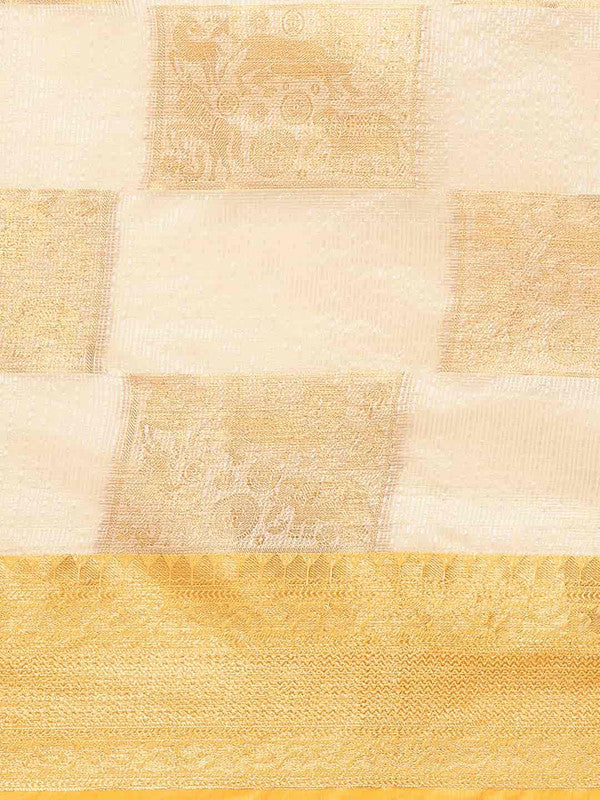Beige Jute Silk Embellished Geomatric Saree with Unstitched Blouse - Hiral Fashion | Swadesiicart