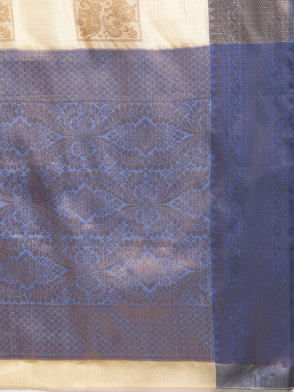 Beige Jute Silk Woven Zari Design Geomatric Saree with Unstitched Blouse - Hiral Fashion | Swadesiicart