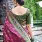 Vishnu Weaves Women's Magenta Paithani Patola Silk Zari Woven Saree with Unstitched Blouse - Swadesiicart