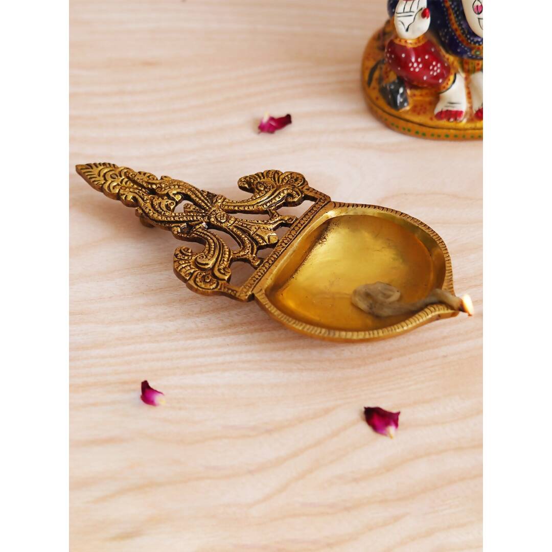eCraftIndia Beige Ethnic Design Diya With Handle | Swadesiicart
