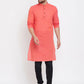 Even Apparels Red Pure Cotton Men's Kurta With Band Collar | Swadesiicart