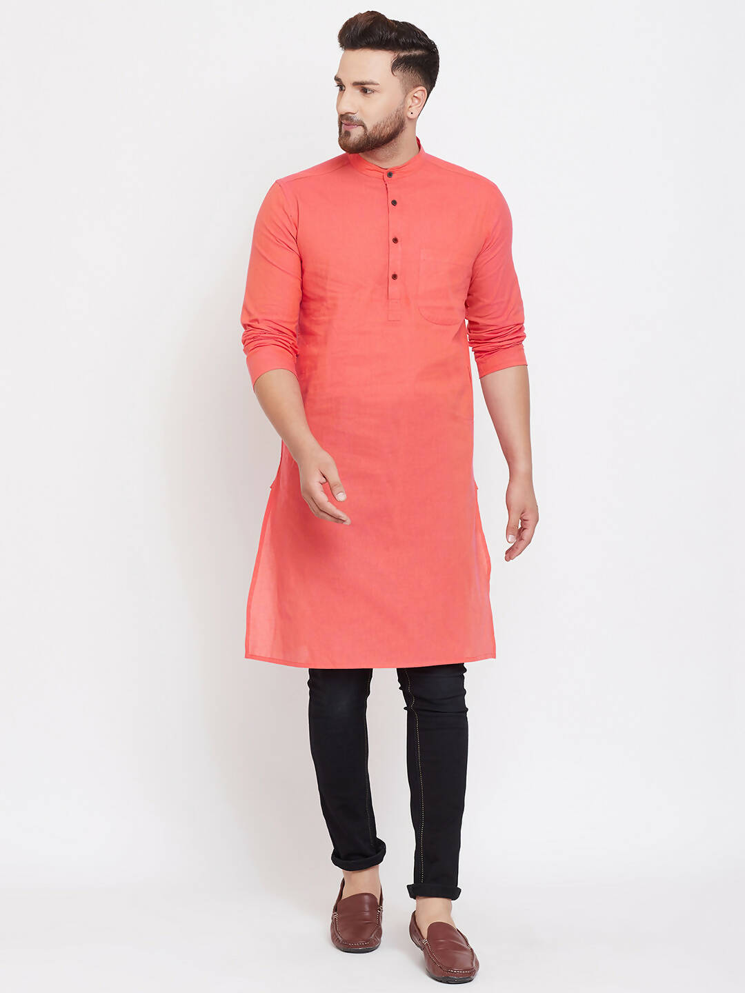 Even Apparels Red Pure Cotton Men's Kurta With Band Collar | Swadesiicart