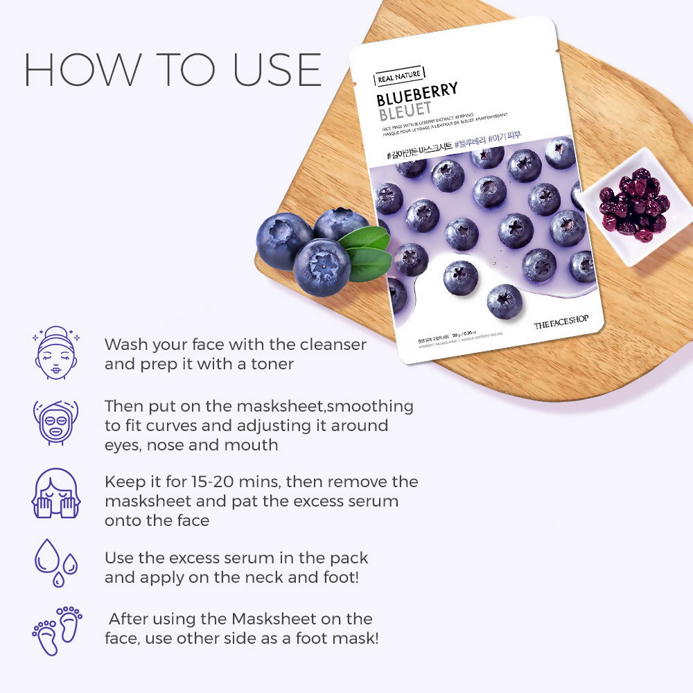 The Face Shop Real Nature Blueberry Face Mask - Korean Skincare - Swadesiicart