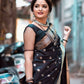 DEIANA'S Beautiful Designer Golden zari Soft Lichi Silk Saree - Black - Swadesiicart