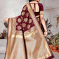 DEIANA'S Beautiful Designer Golden zari Soft Lichi Silk Saree - Maroon - Swadesiicart