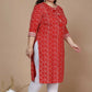 Miravan Women's Plus Size Festive Wear Red Bandhani Printed Straight Kurta - Swadesiicart