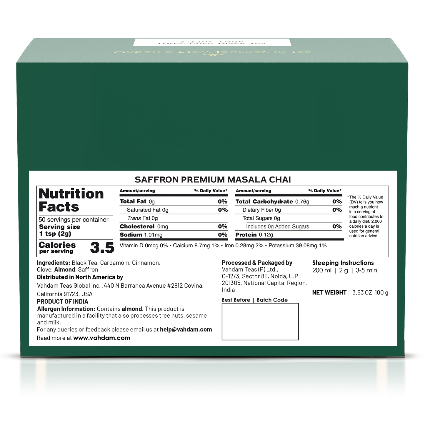 Saffron Premium Masala Chai Tea, 3.53 oz