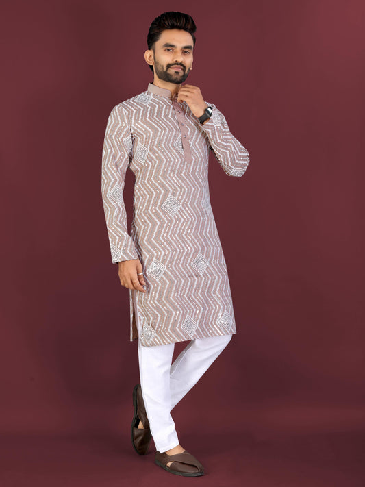 Neera Trendz Brown Soft Silk Embroidered Men's Kurta Pyjama - Swadesiicart