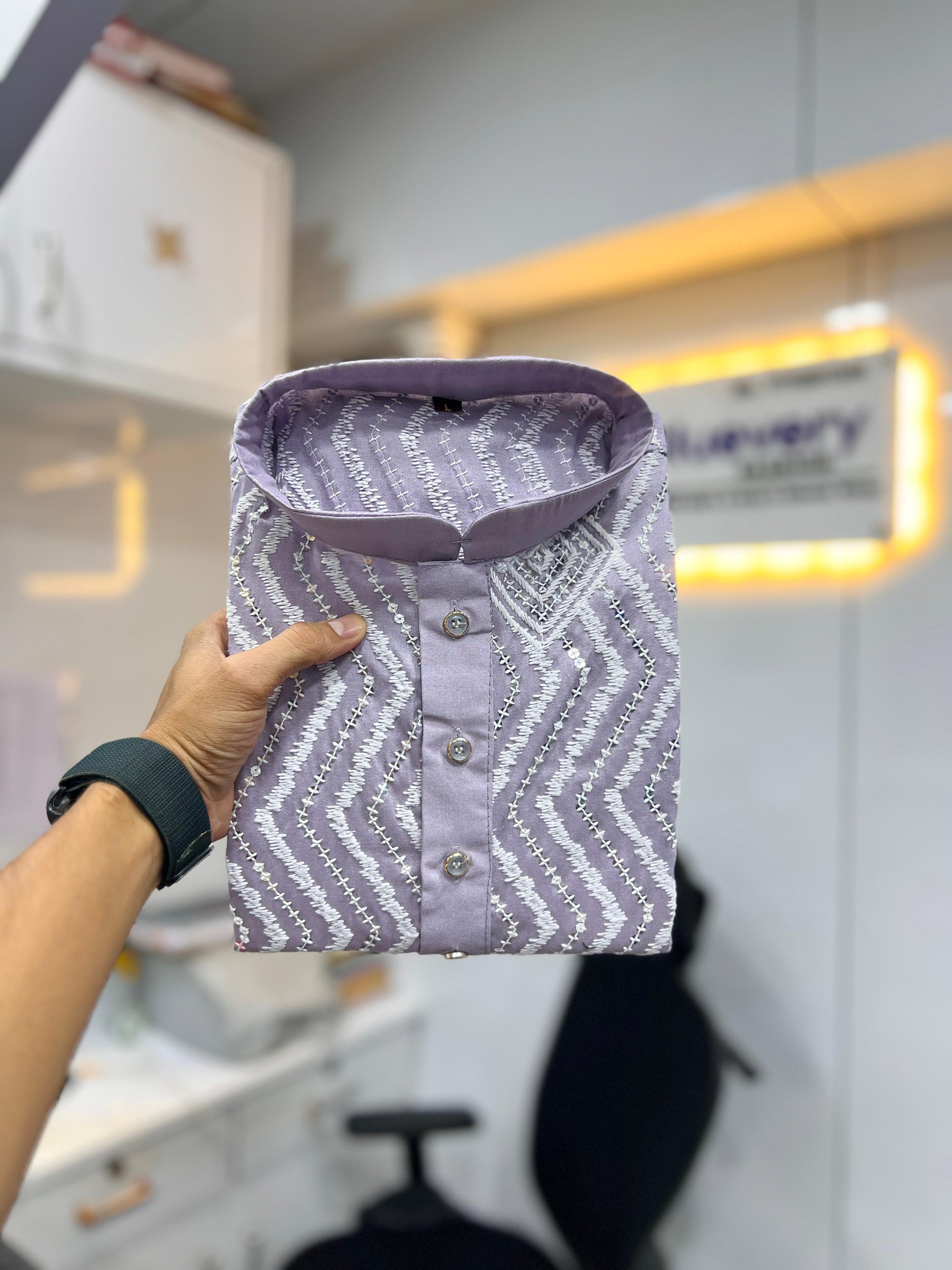 Neera Trendz Purple Soft Silk Embroidered Men's Kurta Pyjama - Swadesiicart