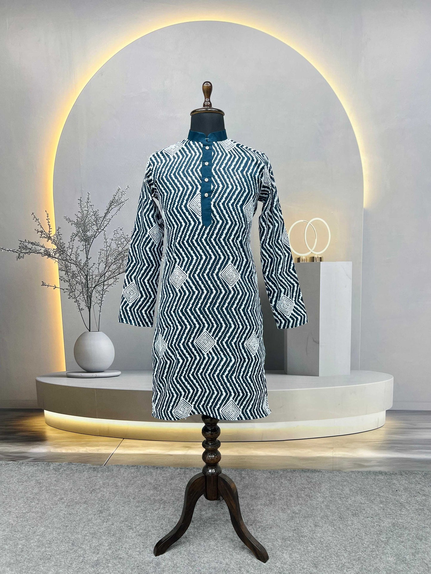 Neera Trendz Teal Soft Silk Embroidered Men's Kurta Pyjama - Swadesiicart