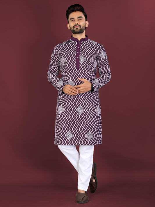 Neera Trendz Wine Soft Silk Embroidered Men's Kurta Pyjama - Swadesiicart