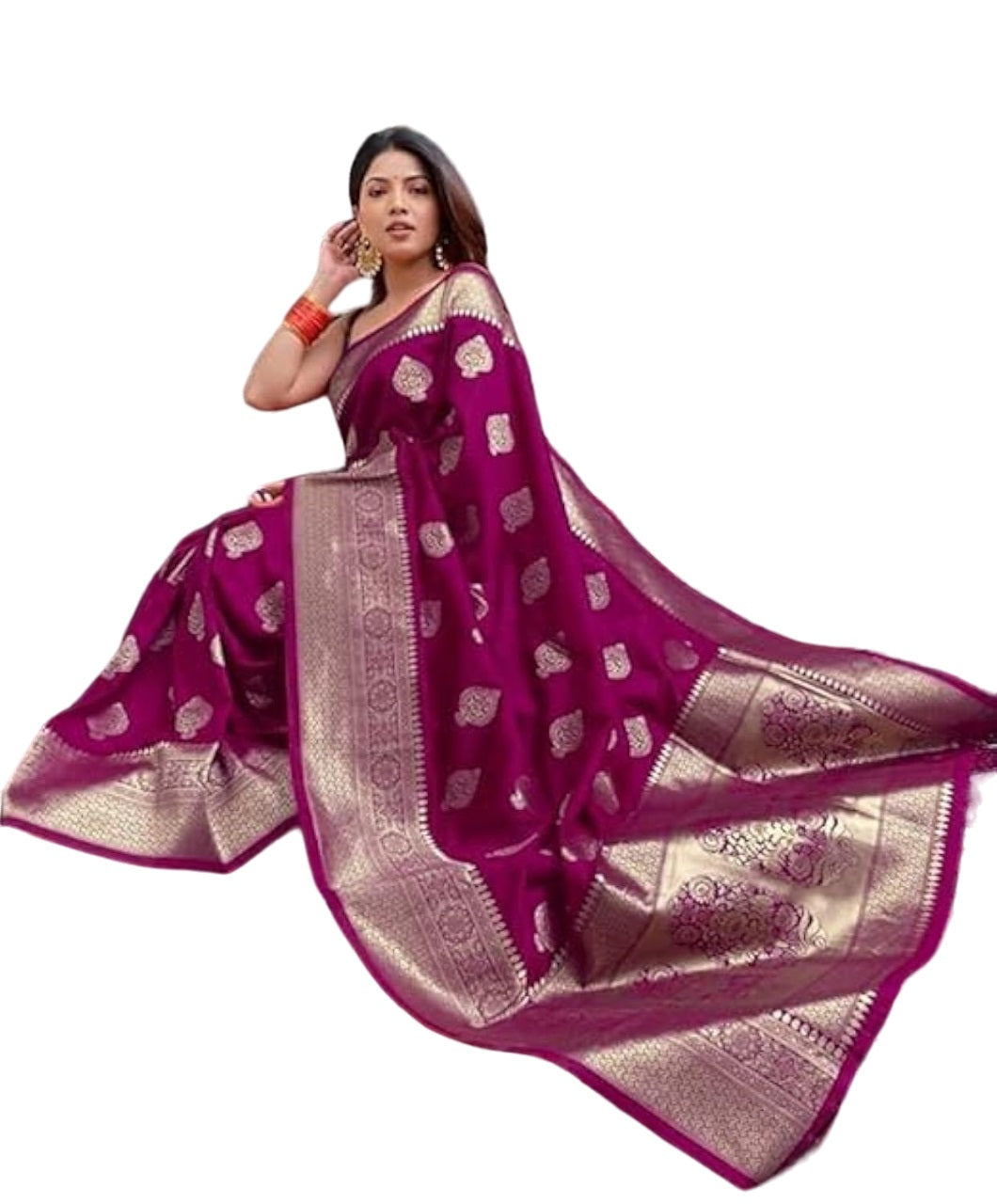 Vamika Weaving Banarasi Jacquard Purple Kanjivaram Saree | Swadesiicart