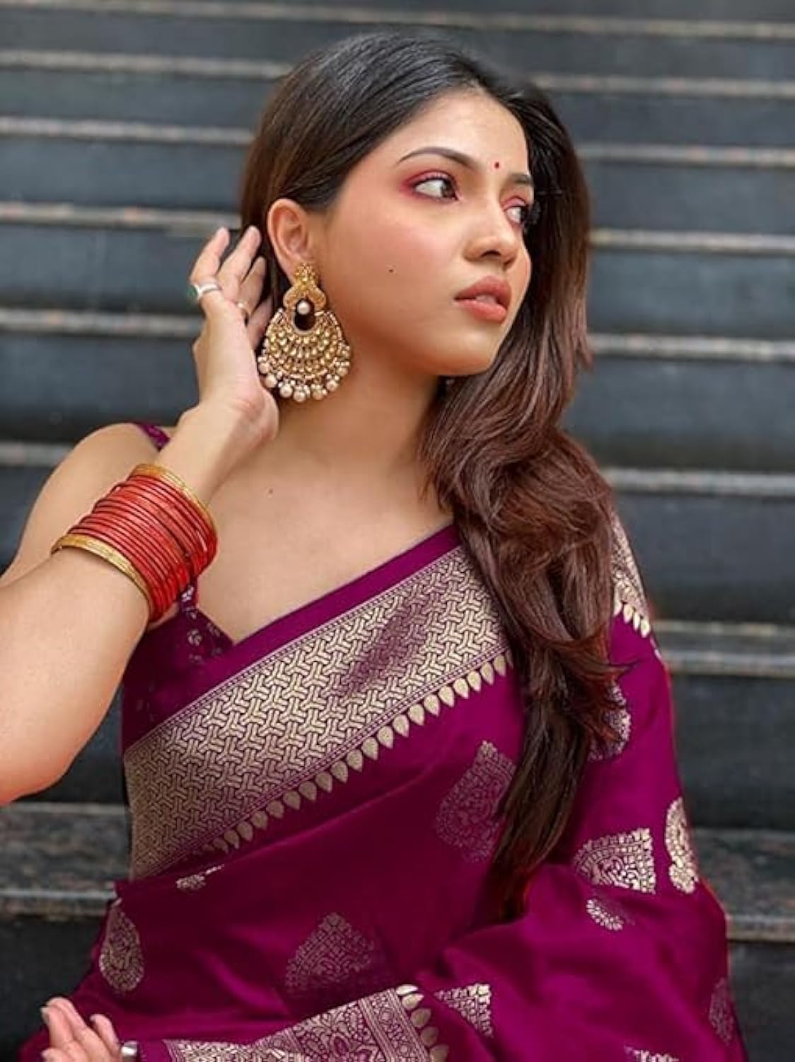 Vamika Weaving Banarasi Jacquard Purple Kanjivaram Saree | Swadesiicart