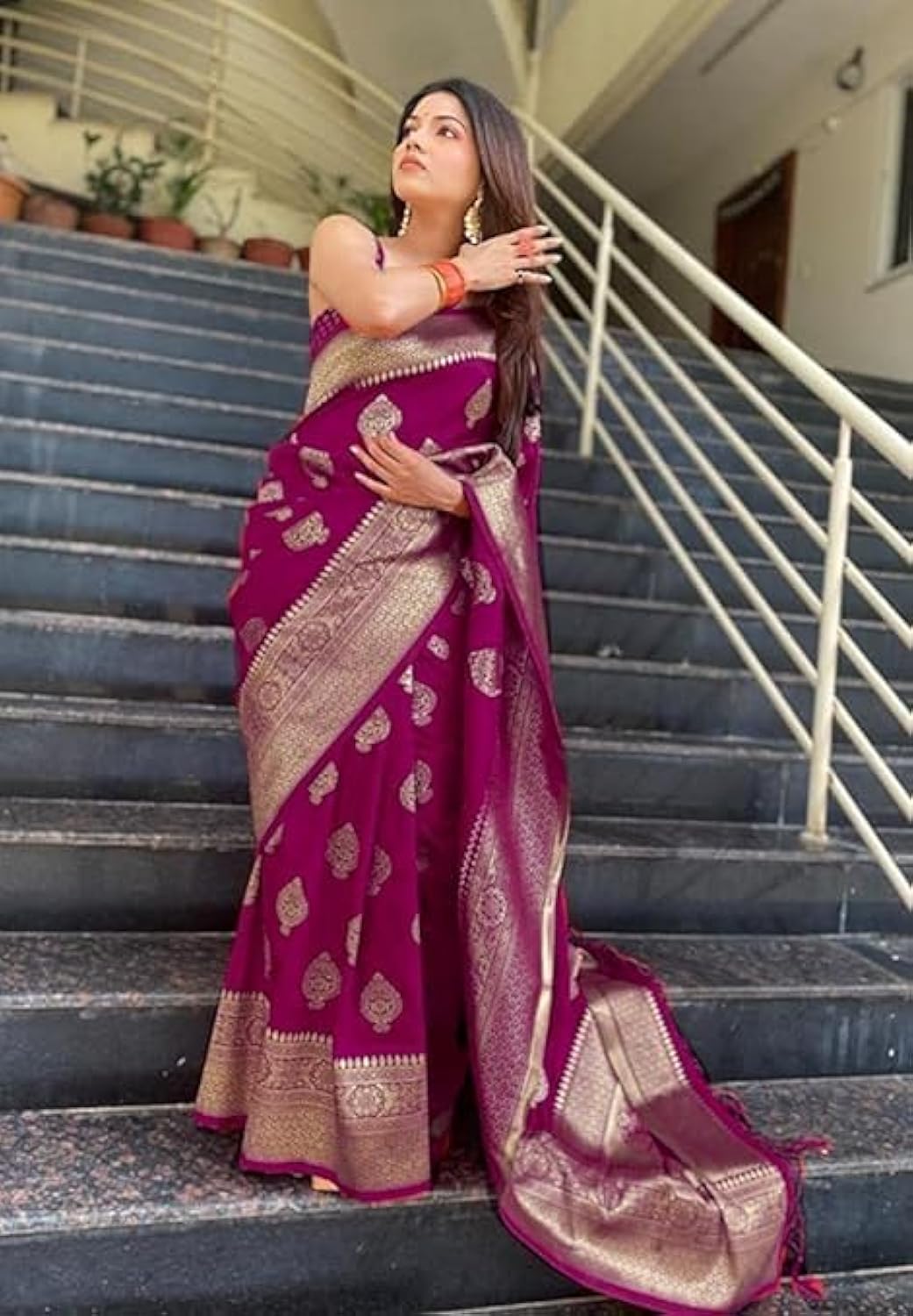 Vamika Weaving Banarasi Jacquard Purple Kanjivaram Saree | Swadesiicart