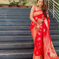 Vamika Weaving Banarasi Jacquard Red Kanjivaram Saree | Swadesiicart