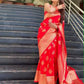 Vamika Weaving Banarasi Jacquard Red Kanjivaram Saree | Swadesiicart