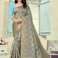 Vedant Vastram Litchi Silk Designer Banarasi Saree - Grey | Swadesiicart