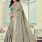 Vedant Vastram Litchi Silk Designer Banarasi Saree - Grey | Swadesiicart
