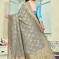 Vedant Vastram Litchi Silk Designer Banarasi Saree - Grey | Swadesiicart