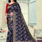 Vedant Vastram Litchi Silk Designer Banarasi Saree - Navy Blue | Swadesiicart