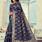 Vedant Vastram Litchi Silk Designer Banarasi Saree - Navy Blue | Swadesiicart