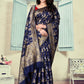Vedant Vastram Litchi Silk Designer Banarasi Saree - Navy Blue | Swadesiicart