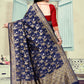 Vedant Vastram Litchi Silk Designer Banarasi Saree - Navy Blue | Swadesiicart