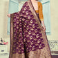 Vedant Vastram Litchi Silk Designer Banarasi Saree - Wine | Swadesiicart