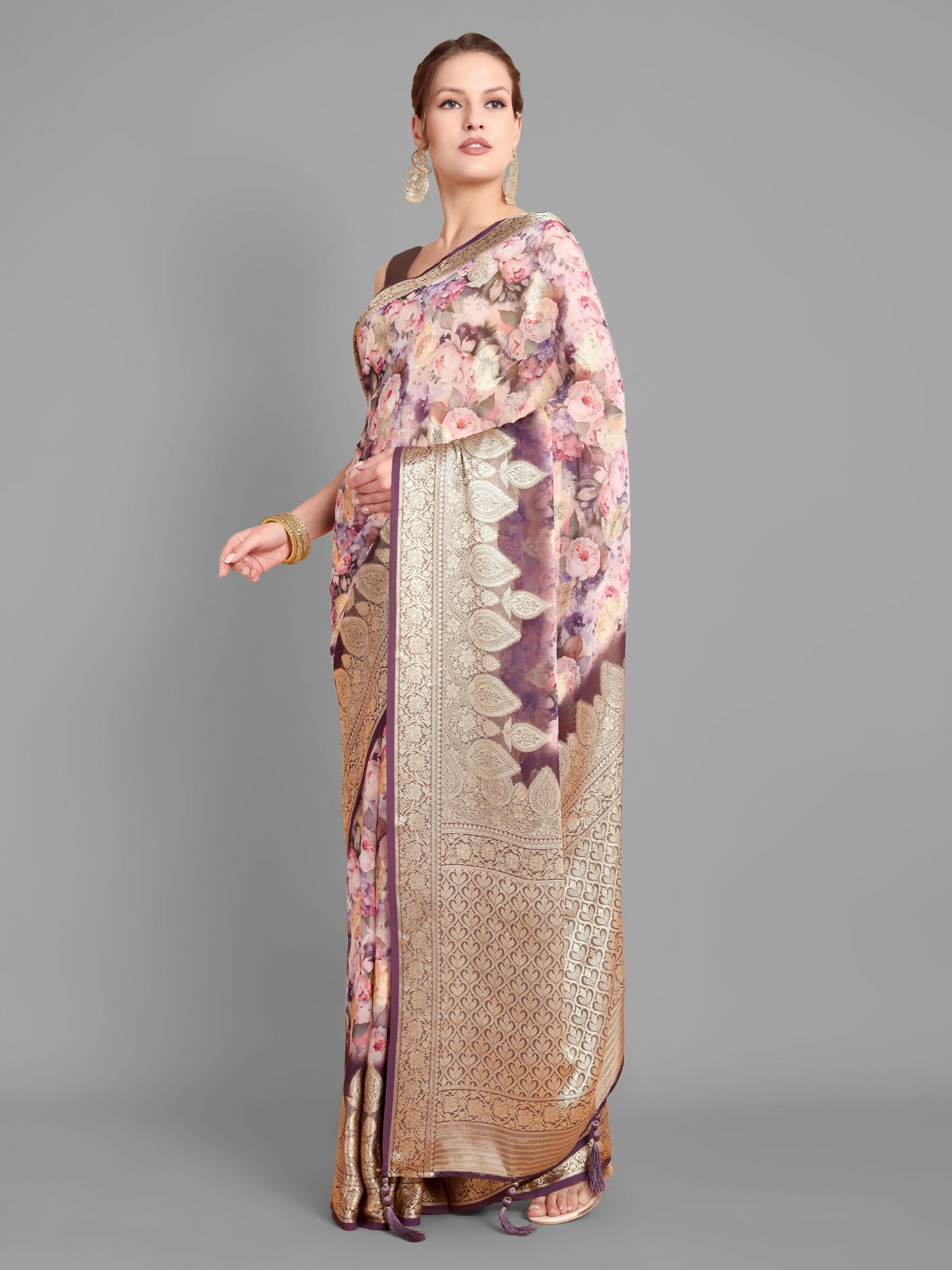 Vamsee Bindu Purple Georgette Saree - Swadesiicart
