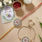 NVR Women & Men Set of 2 Gold Kundan-Studded Bhaiya Bhabhi Rakhi Set With Roli Chawal | Swadesiicart