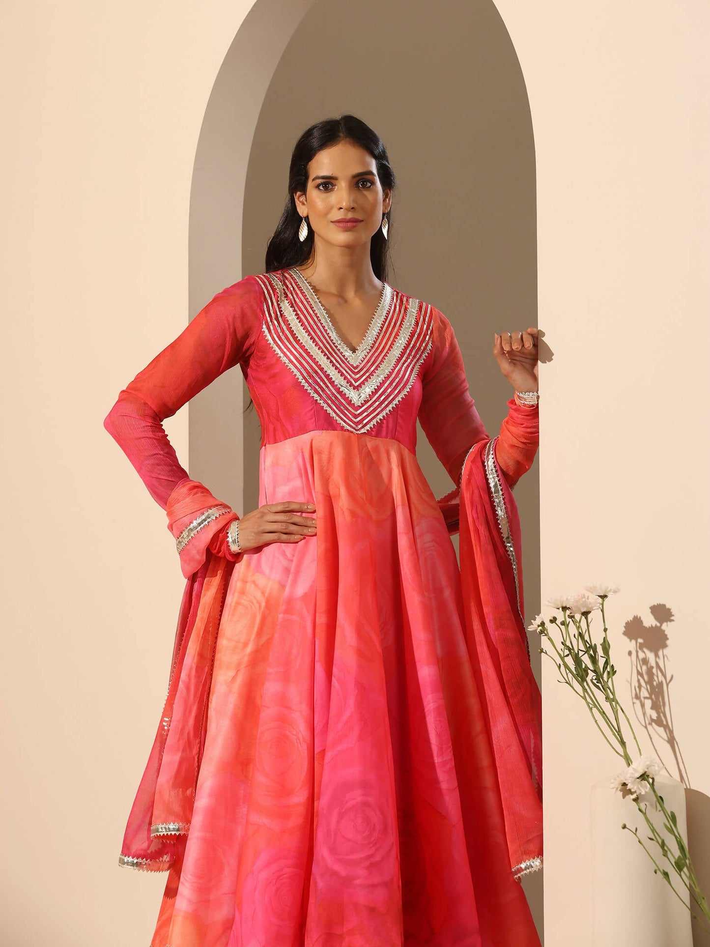 Pomcha Jaipur Pink Gul Bahaar Anarkali Set | Swadesiicart