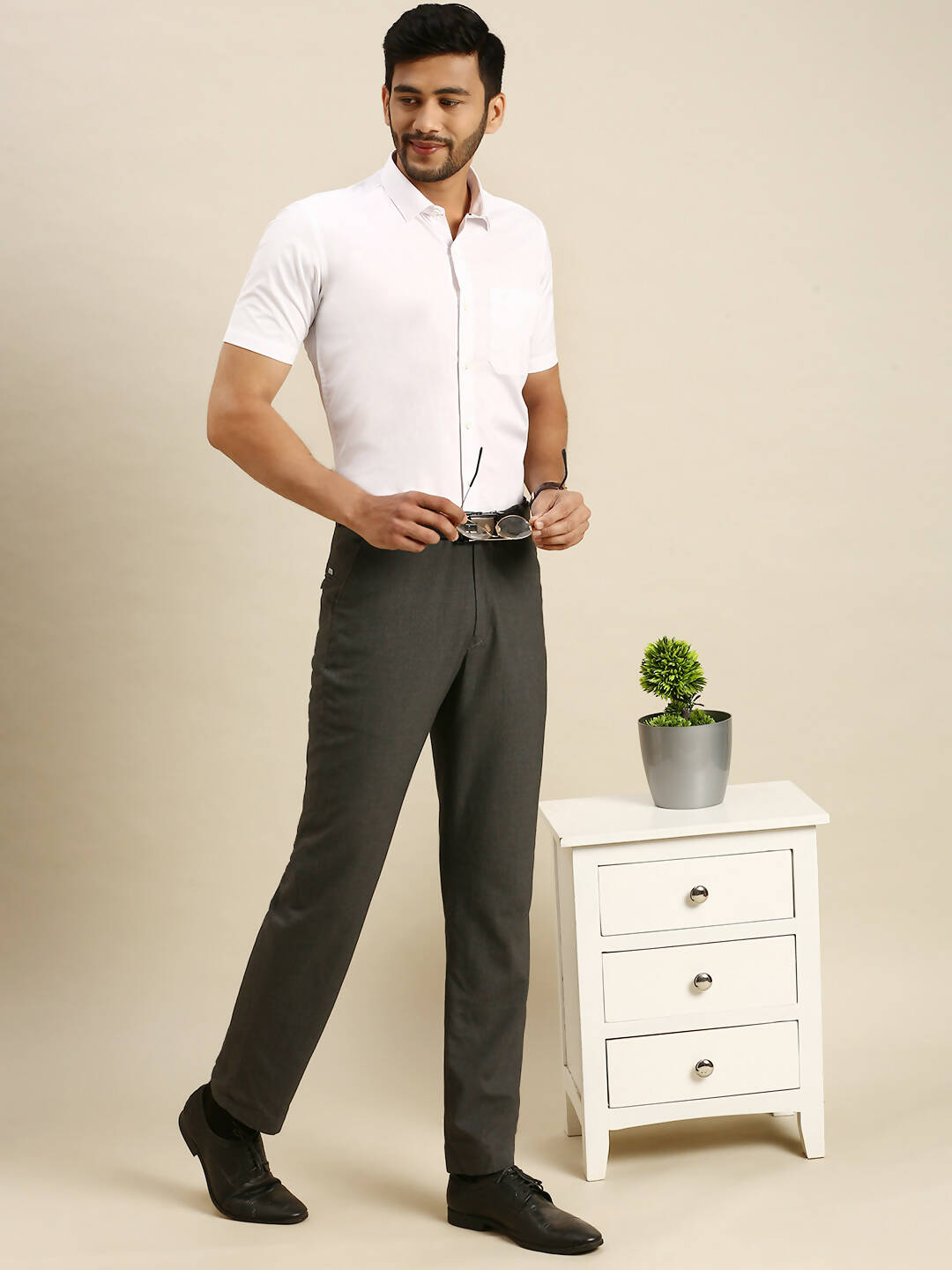 Ramraj Cotton Mens Half Sleeve Formal 100 % Cotton White Shirt | Swadesiicart