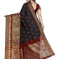 Vamika Banarasi Jaquard Black & Red Weaving Saree | Swadesiicart
