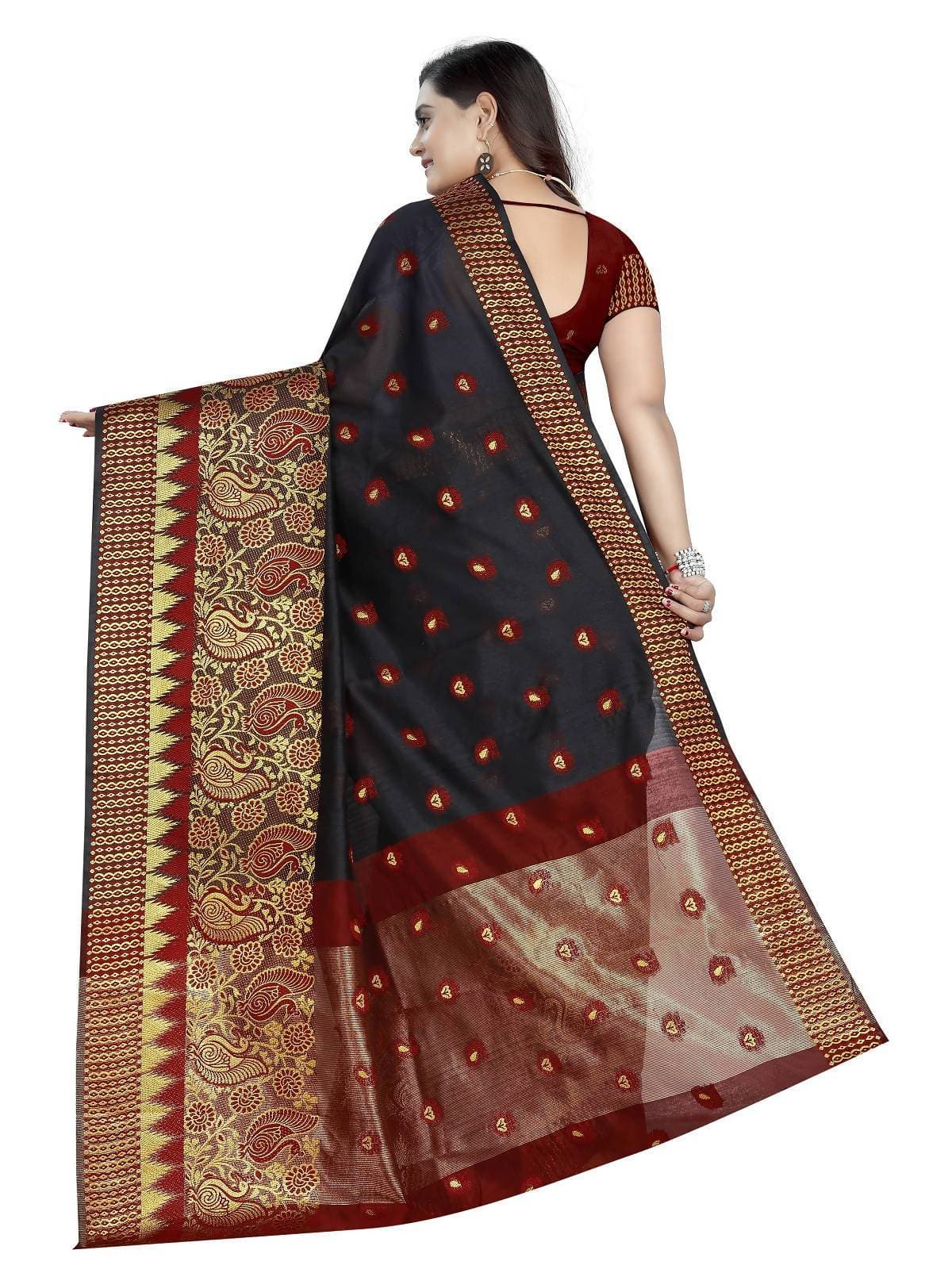 Vamika Banarasi Jaquard Black & Red Weaving Saree | Swadesiicart