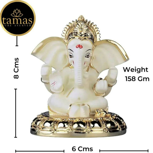 Tamas Gaj Karna Ganesh Idol | Off White & Gold | Brass Pooja Decor - Swadesiicart