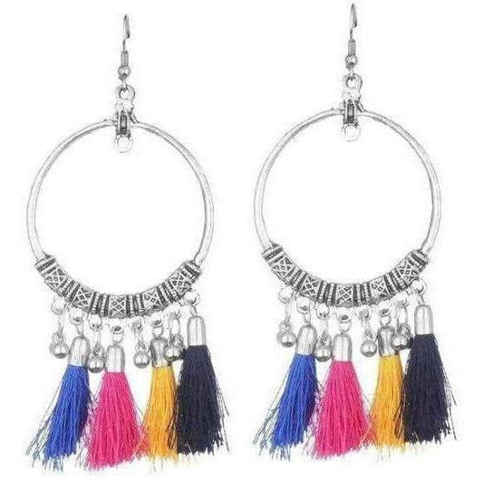 MS Fashion India Oxidized Silver Ring Earrings With Multi Color Silk Threads | Swadesiicart