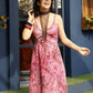 Pink Rayon Foil Printed Long Dress - Michan | Swadesiicart