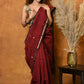 Very Much Indian Handloom Pure Cotton Silk Saree With Sleek Golden Border - Maroon | Swadesiicart