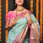 Jyoti Fashion Women's Sky Blue Kanjivaram Silk Zari Woven Saree with Blouse | Swadesiicart