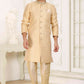 Raivat Ethnic Banarasi Jacquard Embroidery Semi Indo Western Sherwani In Beige Colour | Swadesiicart